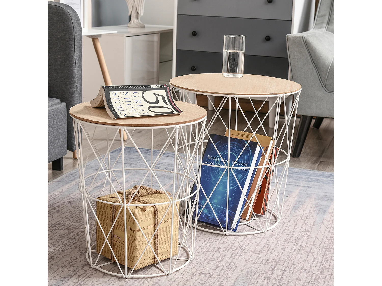 Juego de 2 mesita de café blanco ø40x45 cm HOMCOM