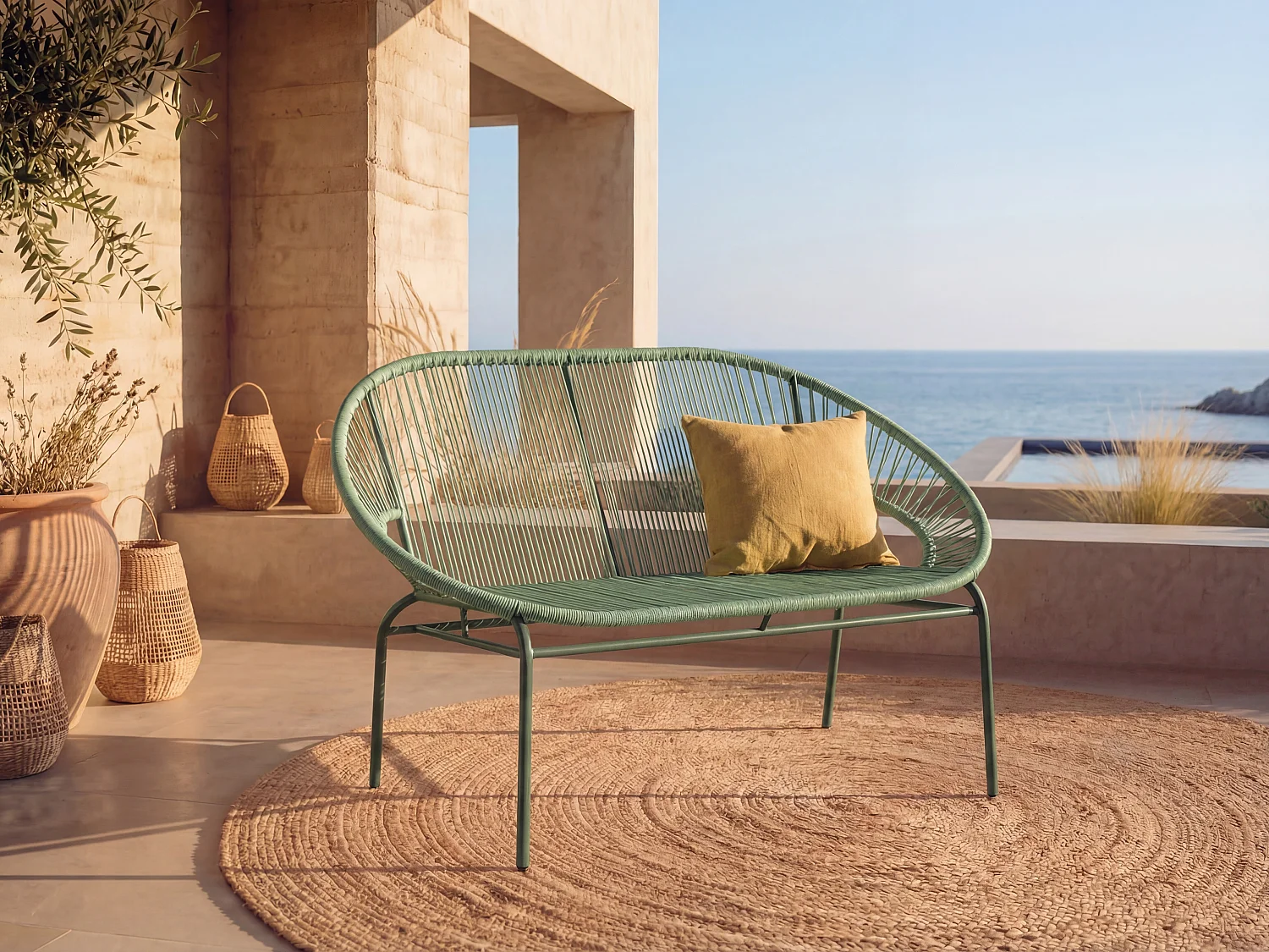 Banc de jardin en fils de résine tressés - Kaki - ALIOS III de MYLIA