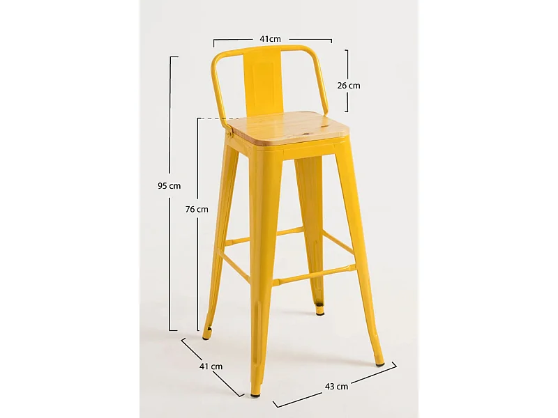 Lote de 6 Taburetes Torix Respaldo Madera Natural - Amarillo