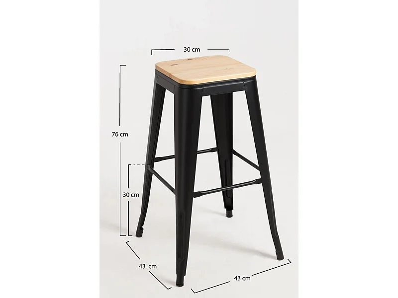 Lote de 6 Taburetes Torix Altos Madera Natural - Negro mate