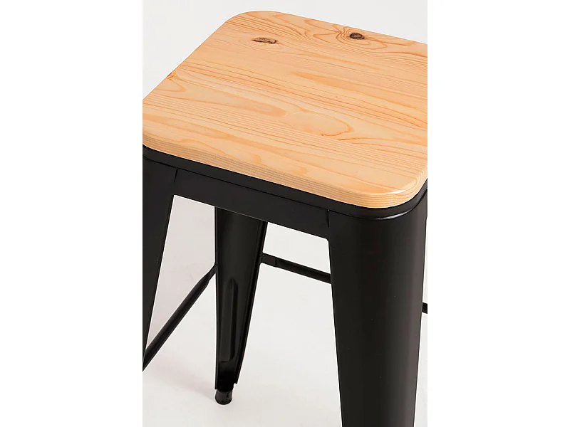 Lote de 6 Taburetes Torix Altos Madera Natural - Negro mate