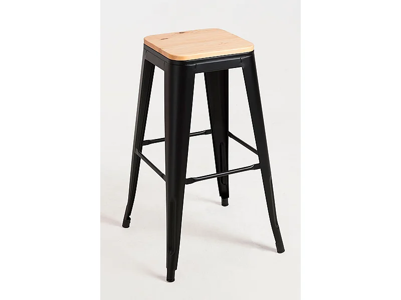 Lote de 4 Taburetes Torix Altos Madera Natural - Negro mate