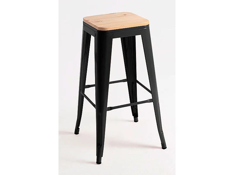 Lote de 4 Taburetes Torix Altos Madera Natural - Negro