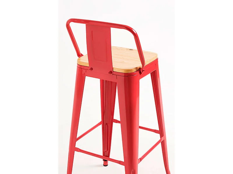 Lote de 4 Taburetes Torix Respaldo Madera Natural - Rojo