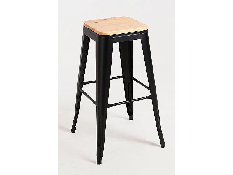 Lote de 2 Taburetes Torix Altos Madera Natural - Negro mate