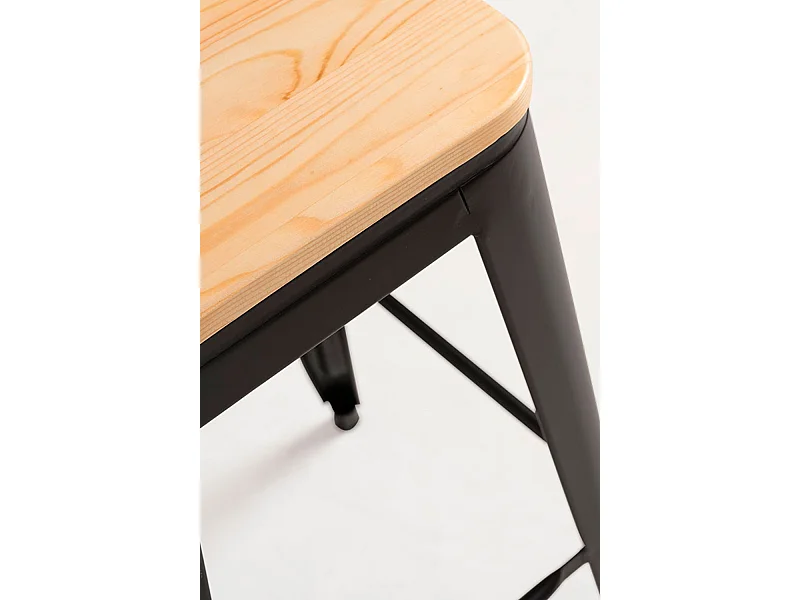 Lote de 2 Taburetes Torix Altos Madera Natural - Negro mate