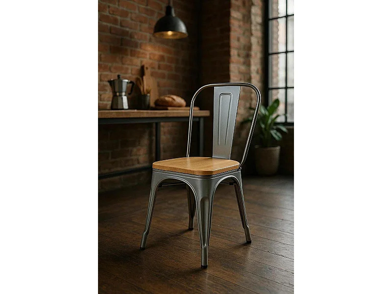 Sillas Comedor - Silla Torix Madera Natural - Gris metalizado