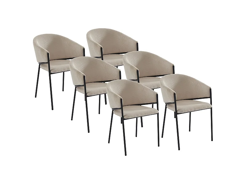 Zestaw 6 krzeseł z podłokietnikami ze sztruksu i czarnego metalu - Kremowy - ORDIDA marki Pascal Morabito