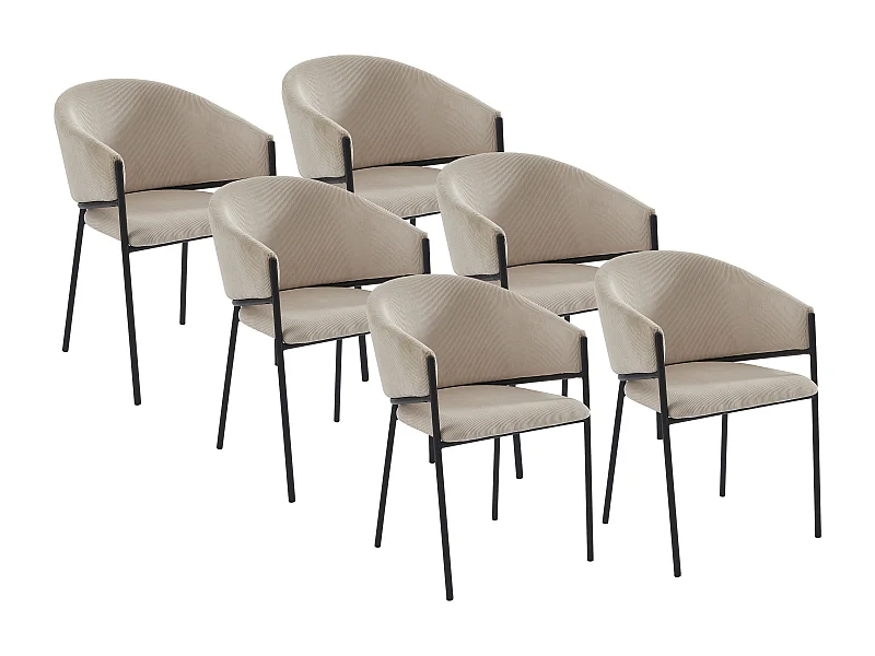 Lot de 6 chaises avec accoudoirs en velours côtelé et métal noir - Crème - ORDIDA de Pascal MORABITO