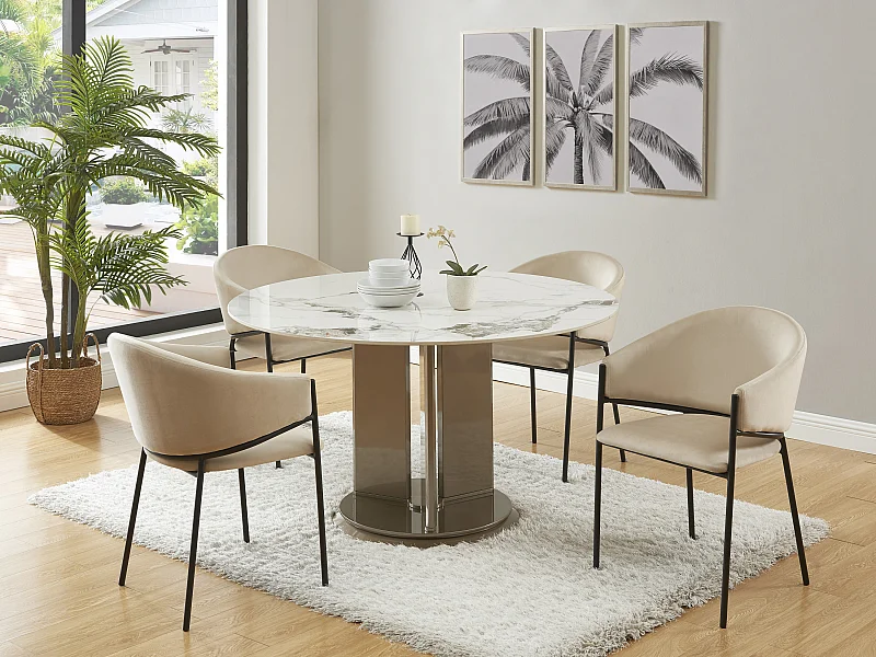 Set van 6 stoelen met armleuningen van velours en zwart metaal - Beige - ORDIDA - van Pascal Morabito