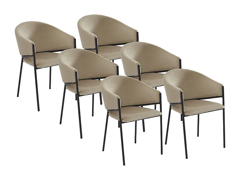 Set van 6 stoelen met armleuningen van velours en zwart metaal - Beige - ORDIDA - van Pascal Morabito