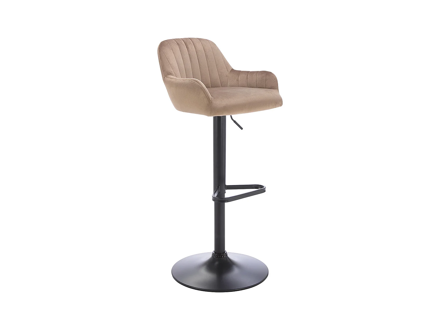 Tabouret de bar en velours et métal noir - Hauteur réglable - Beige - ELEANA