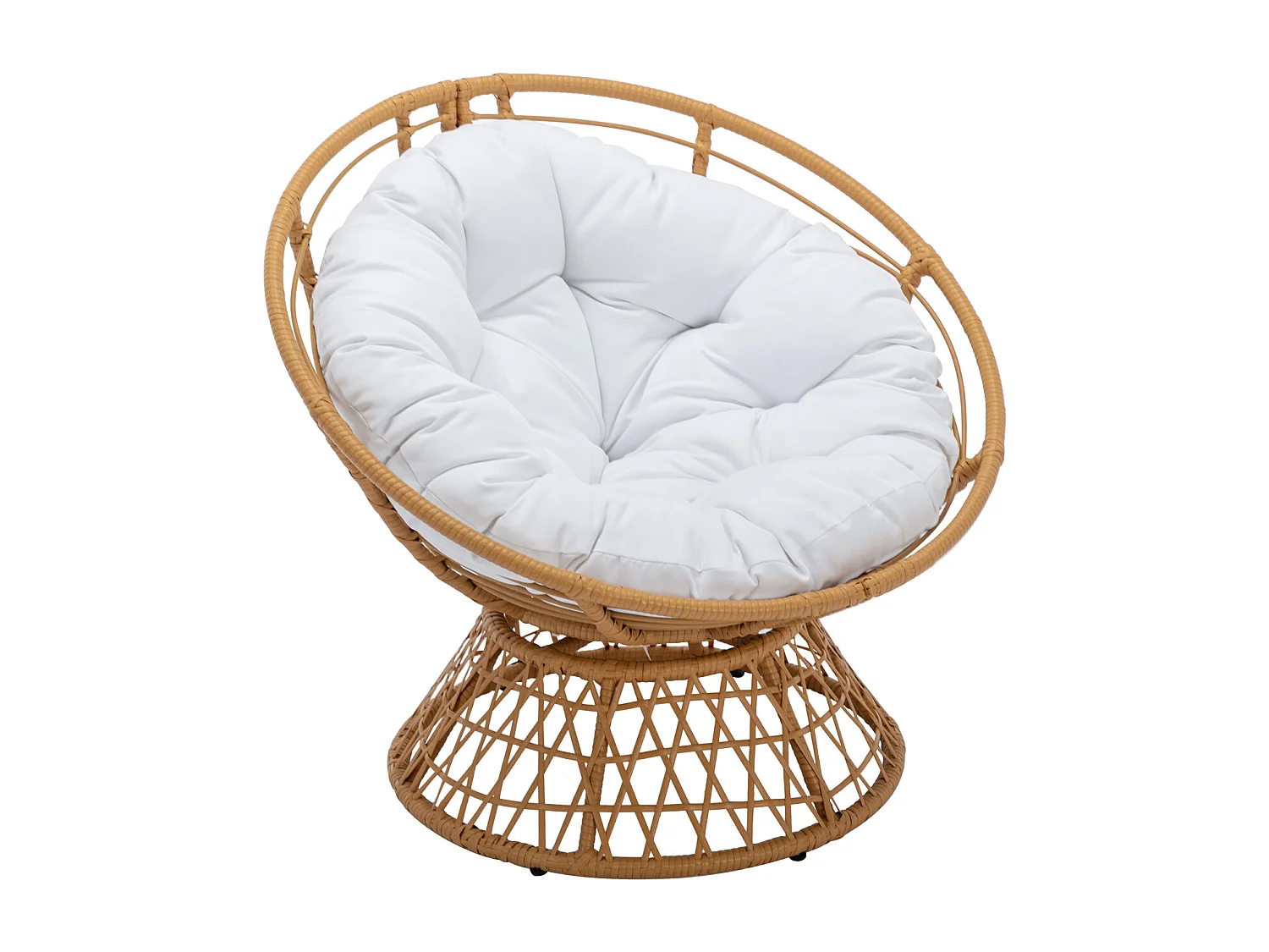 Sillón giratorio de resina trenzada - Natural claro y cojín blanco - SYNDRA de MYLIA