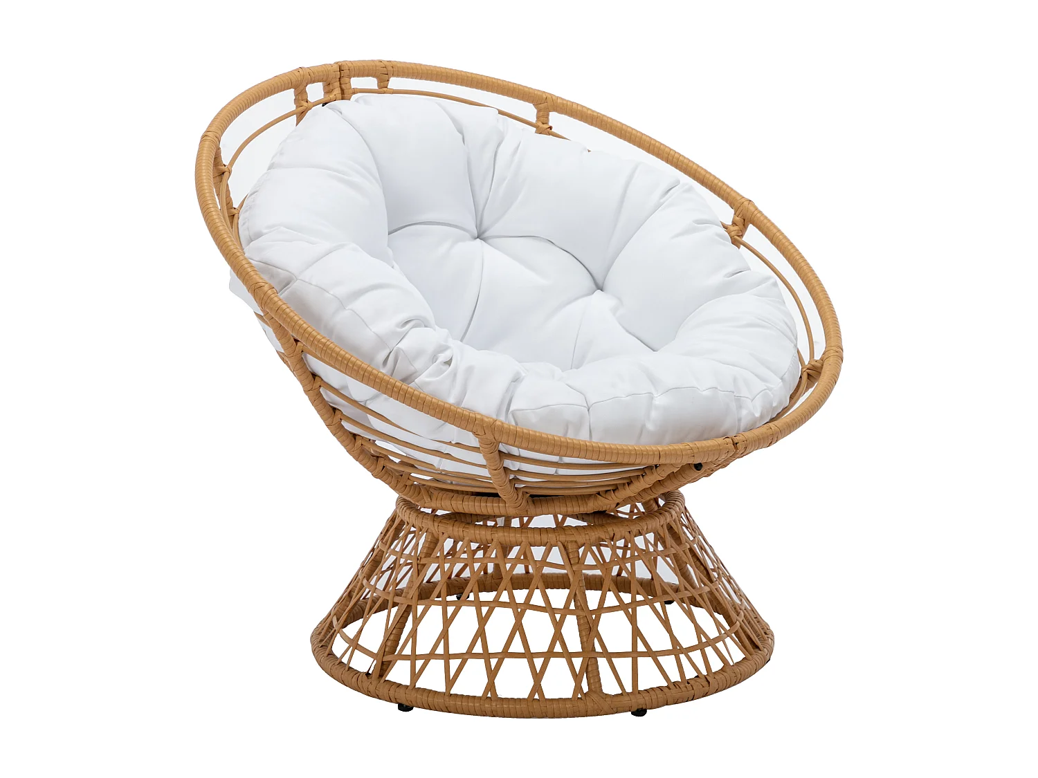 Sillón giratorio de resina trenzada - Natural claro y cojín blanco - SYNDRA de MYLIA