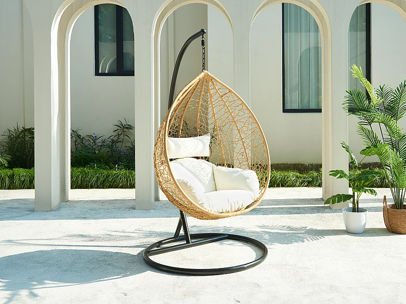 Hängesessel - Polyrattan - Holzfarben hell - CAMPLI von MYLIA