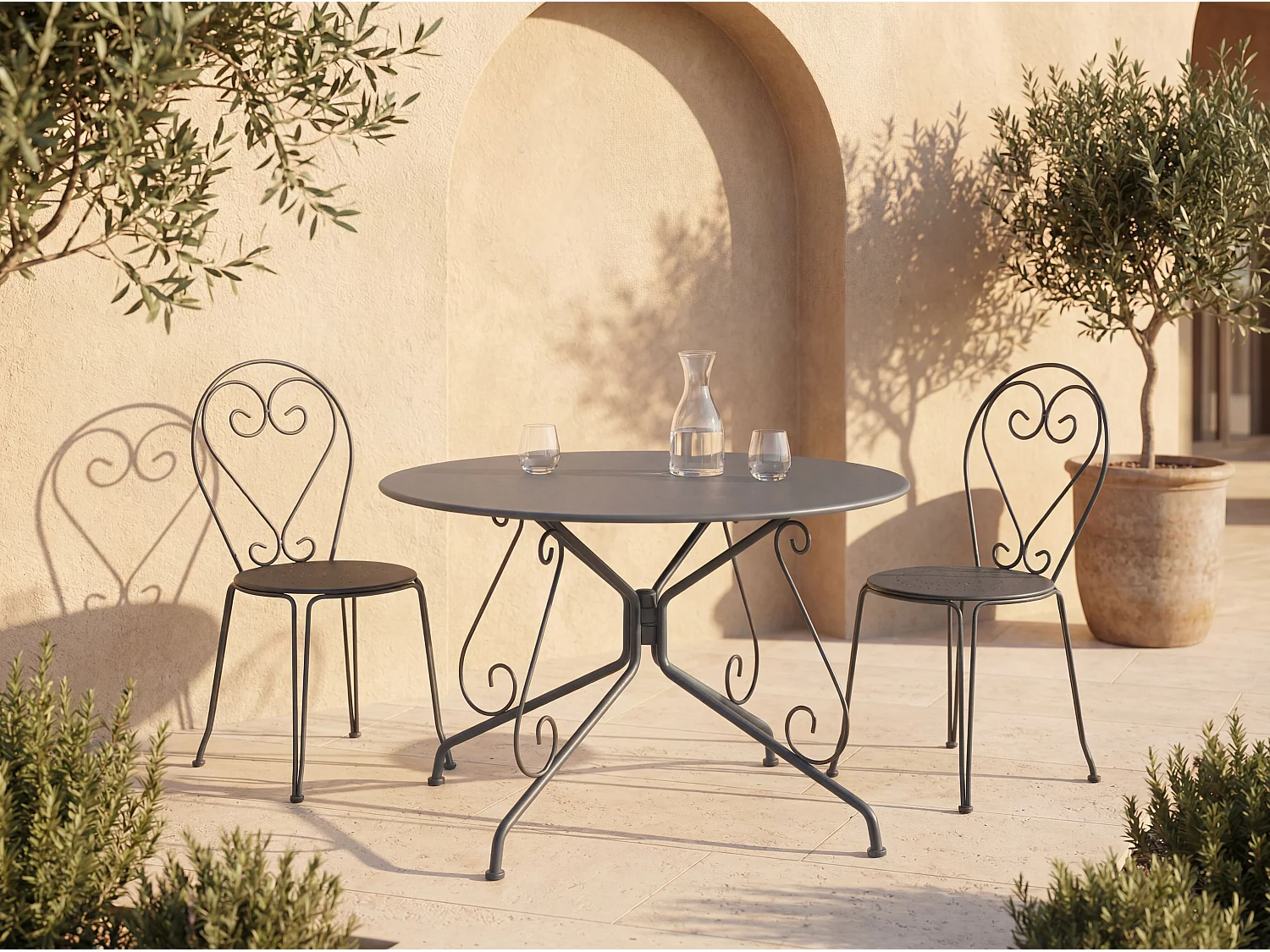 Table de jardin D.120 cm en métal façon fer forgé - Anthracite - GUERMANTES de MYLIA