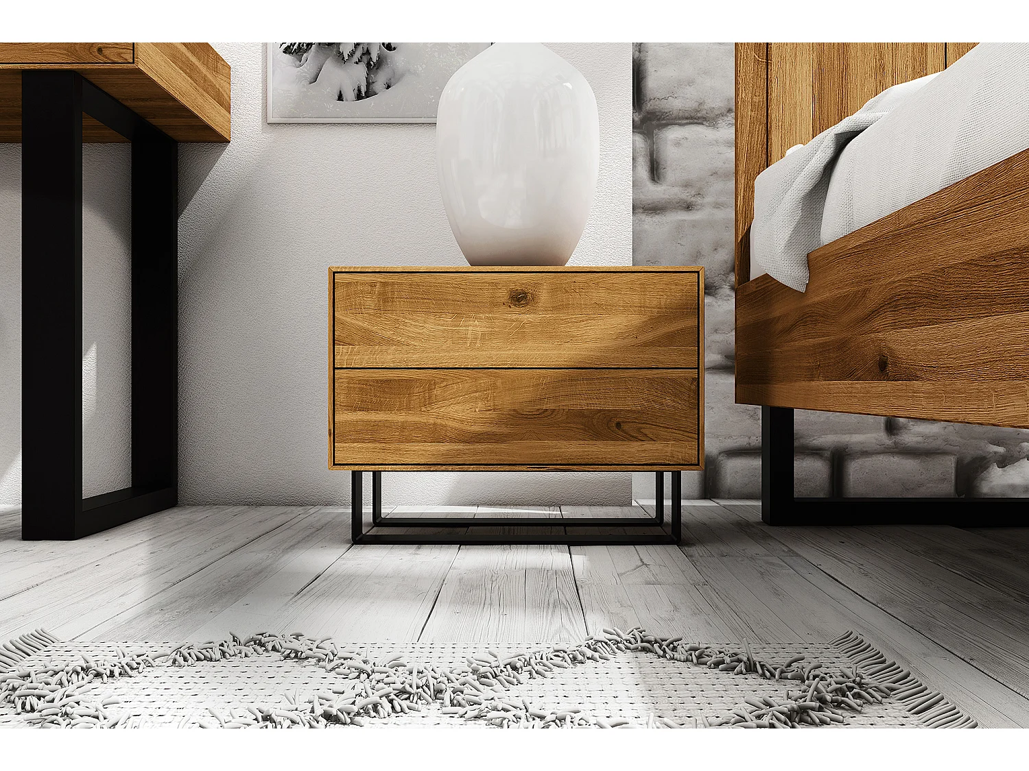 STEEL - Nachttisch  aus Wildeiche, naturgeölt