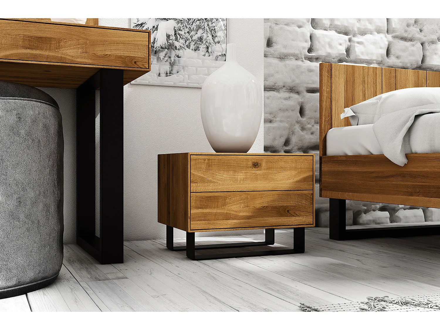 STEEL - Nachttisch  aus Wildeiche, naturgeölt