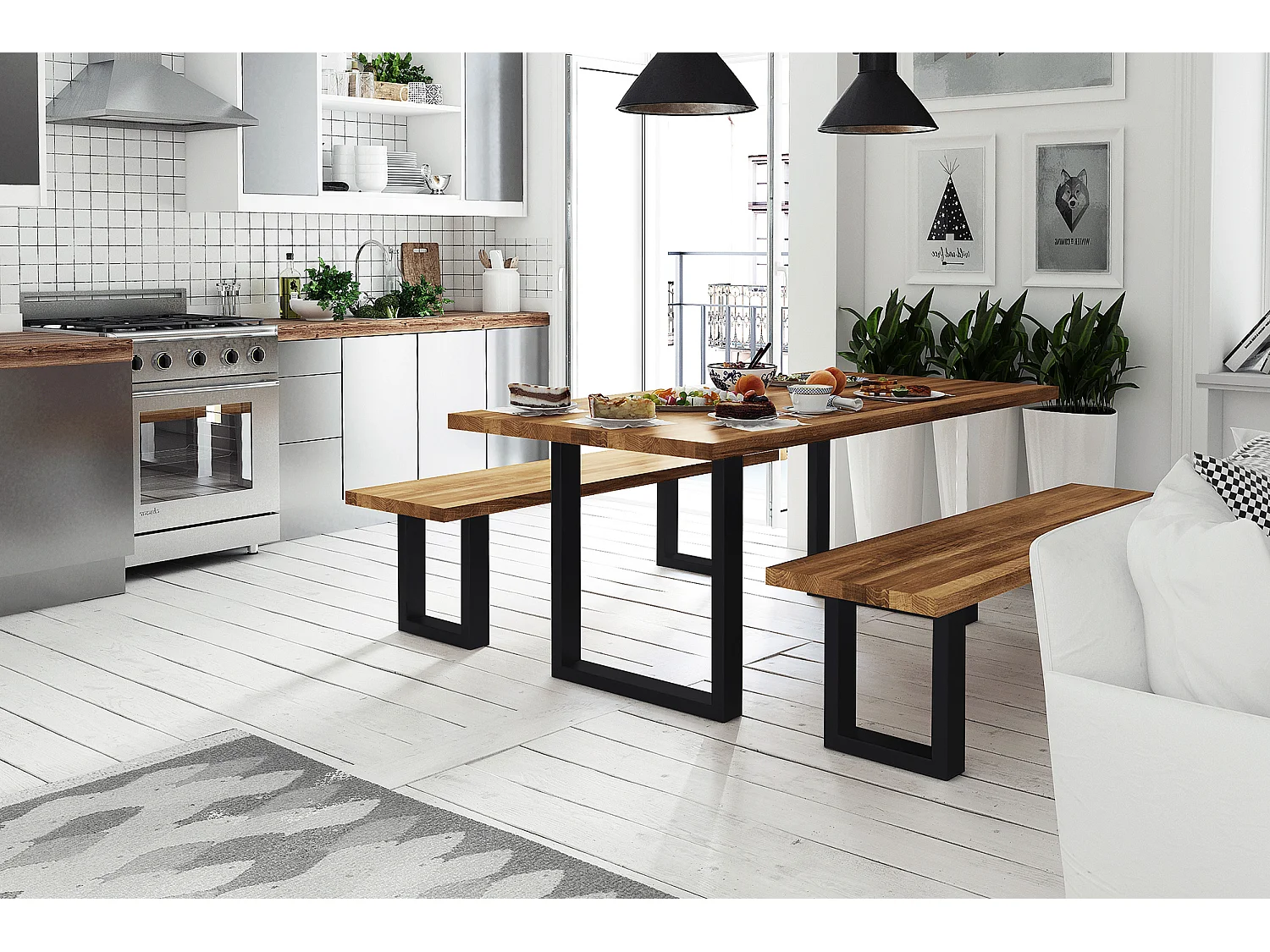 STEEL - Banc de table en chêne sauvage, huilé naturel