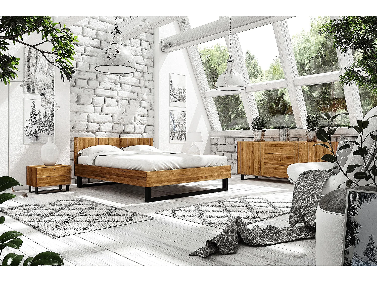 STEEL - Bett 160x200 mit Holzkopfteil aus Wildeiche, naturgeölt