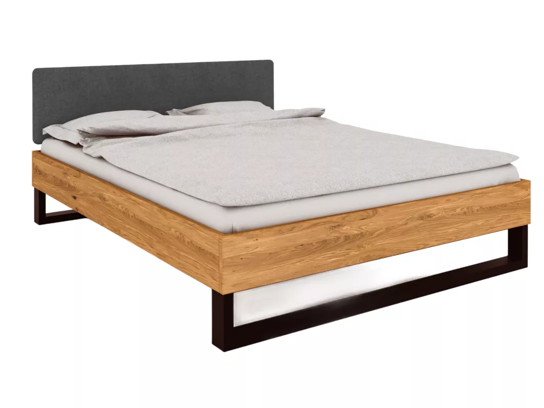 Kauf Unique STEEL - Bett mit Polsterkopfteil 140x200 aus Wildeiche, naturgeölt