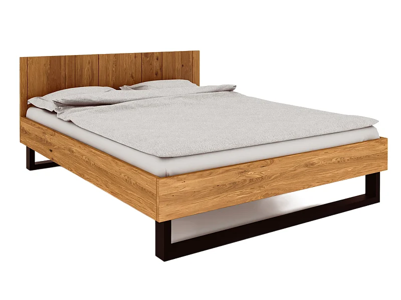STEEL - Bett 180x220 mit Holzkopfteil aus Wildeiche, naturgeölt
