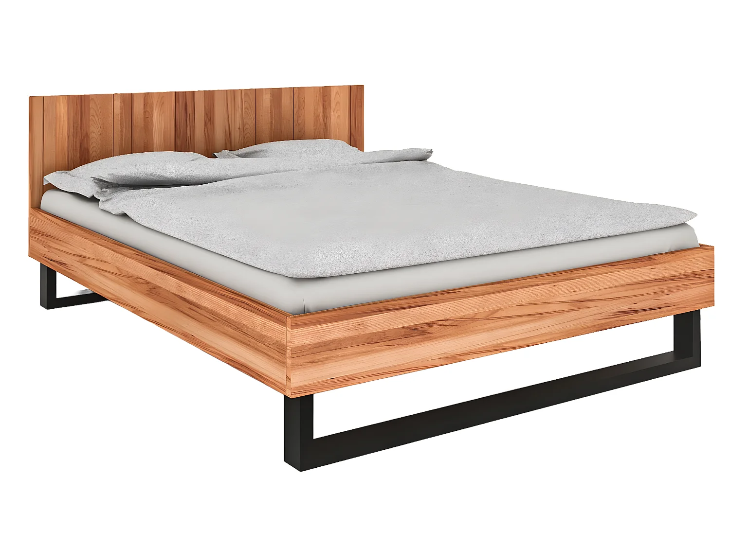 STEEL - Lit 140x200 avec tête de lit en bois de coeur de hêtre, huilé naturel