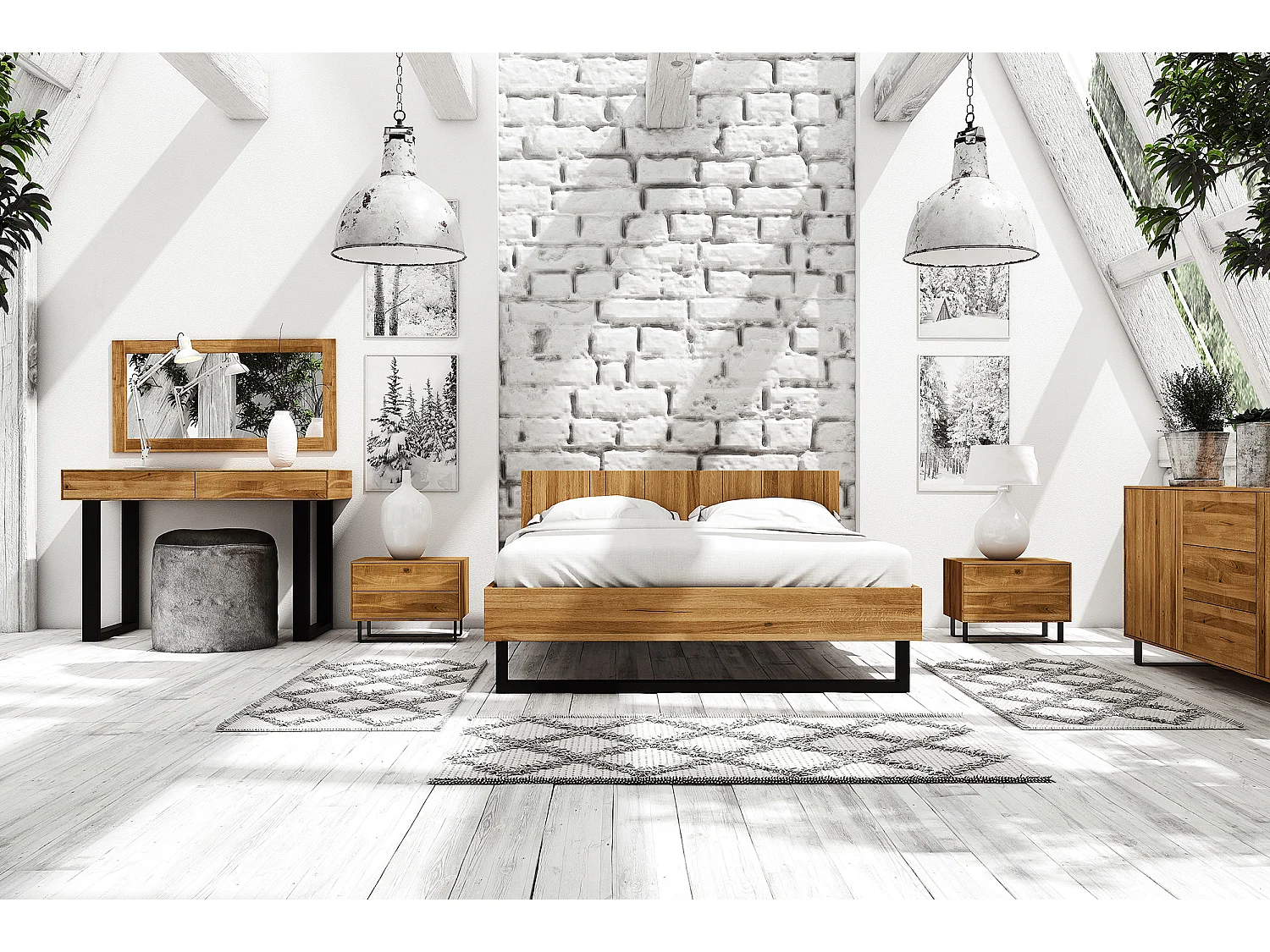 STEEL - Bett 140x200 mit Holzkopfteil aus Wildeiche, naturgeölt