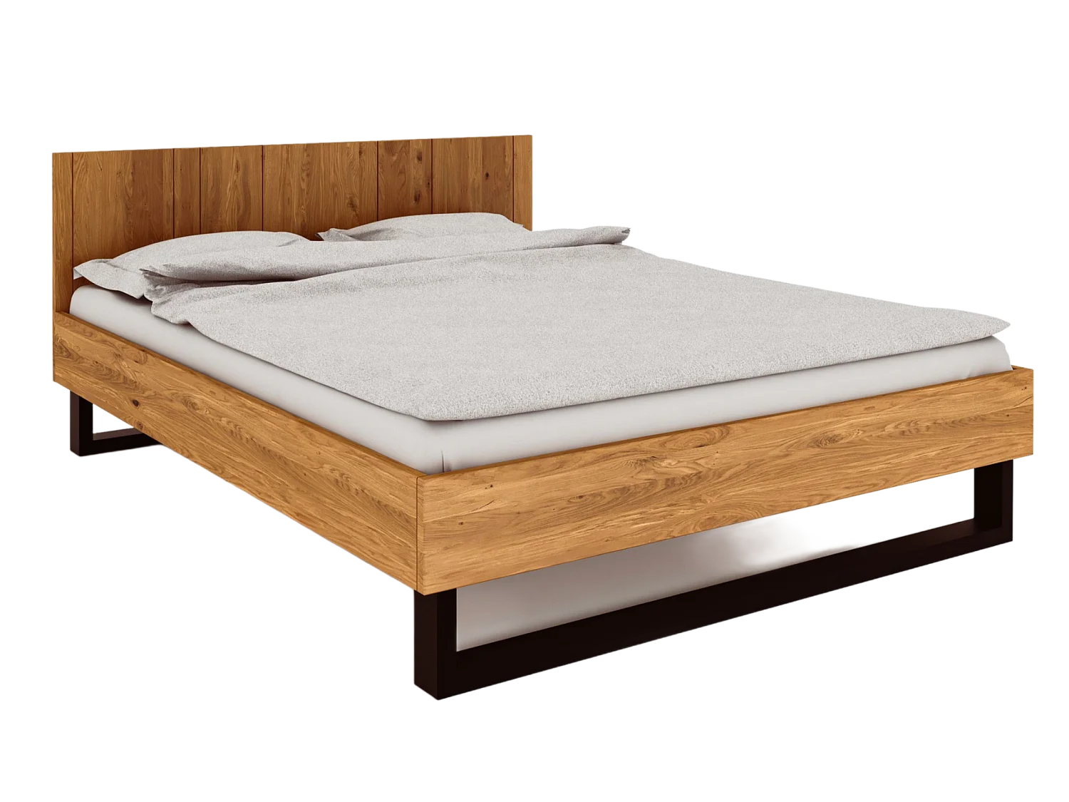 STEEL - Bett 140x200 mit Holzkopfteil aus Wildeiche, naturgeölt
