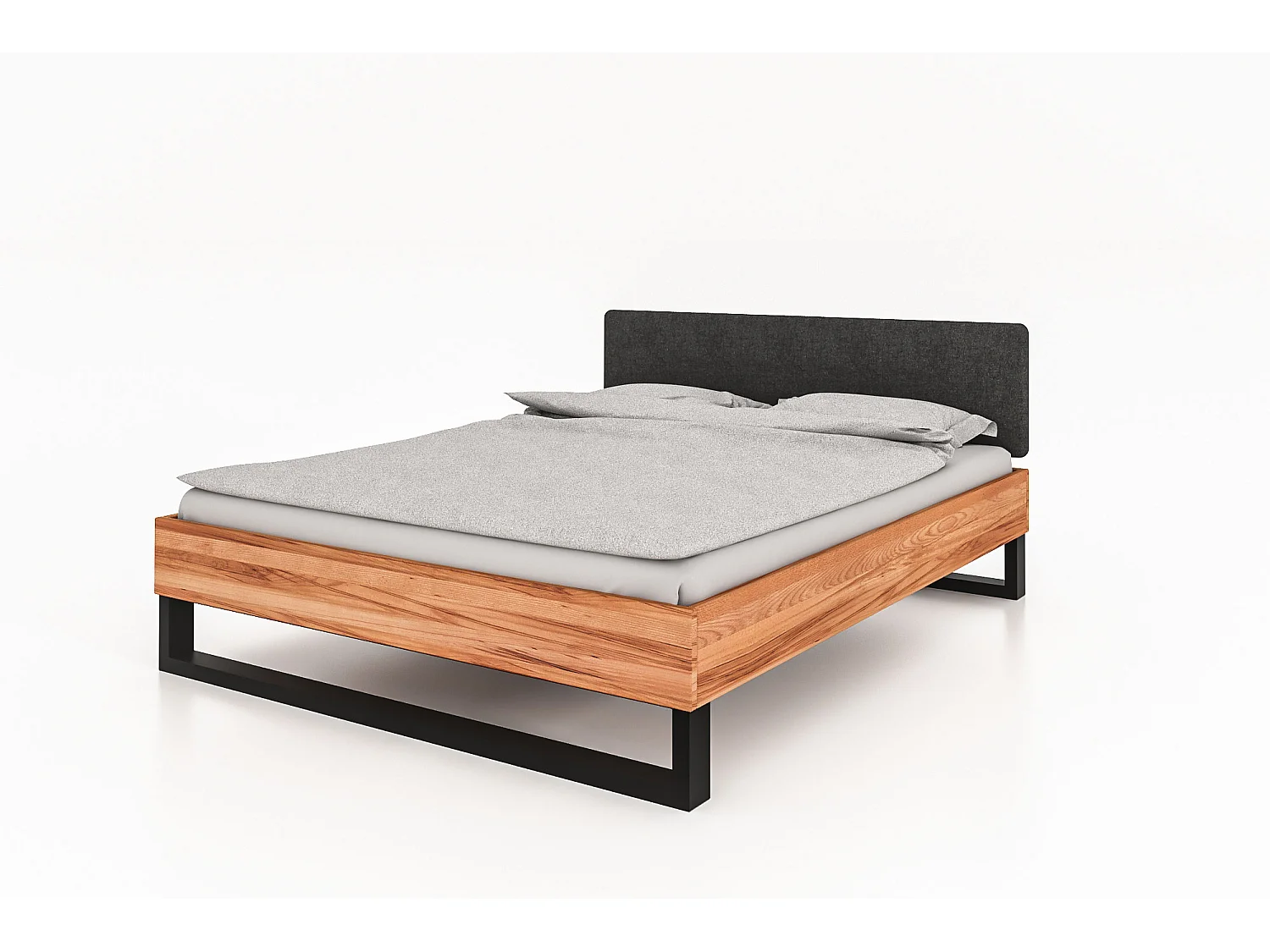 STEEL - Bett mit Polsterkopfteil 140x200 aus Kernbuche, naturgeölt