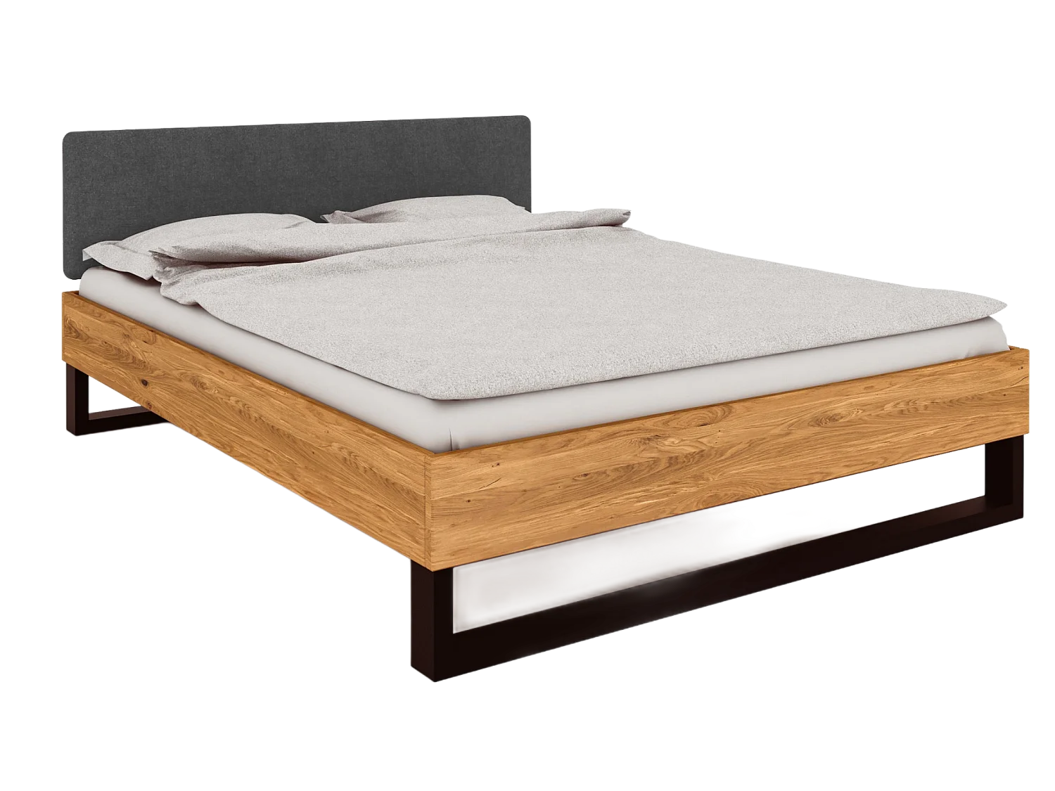 STEEL - Bett mit Polsterkopfteil 200x200 aus Wildeiche, naturgeölt