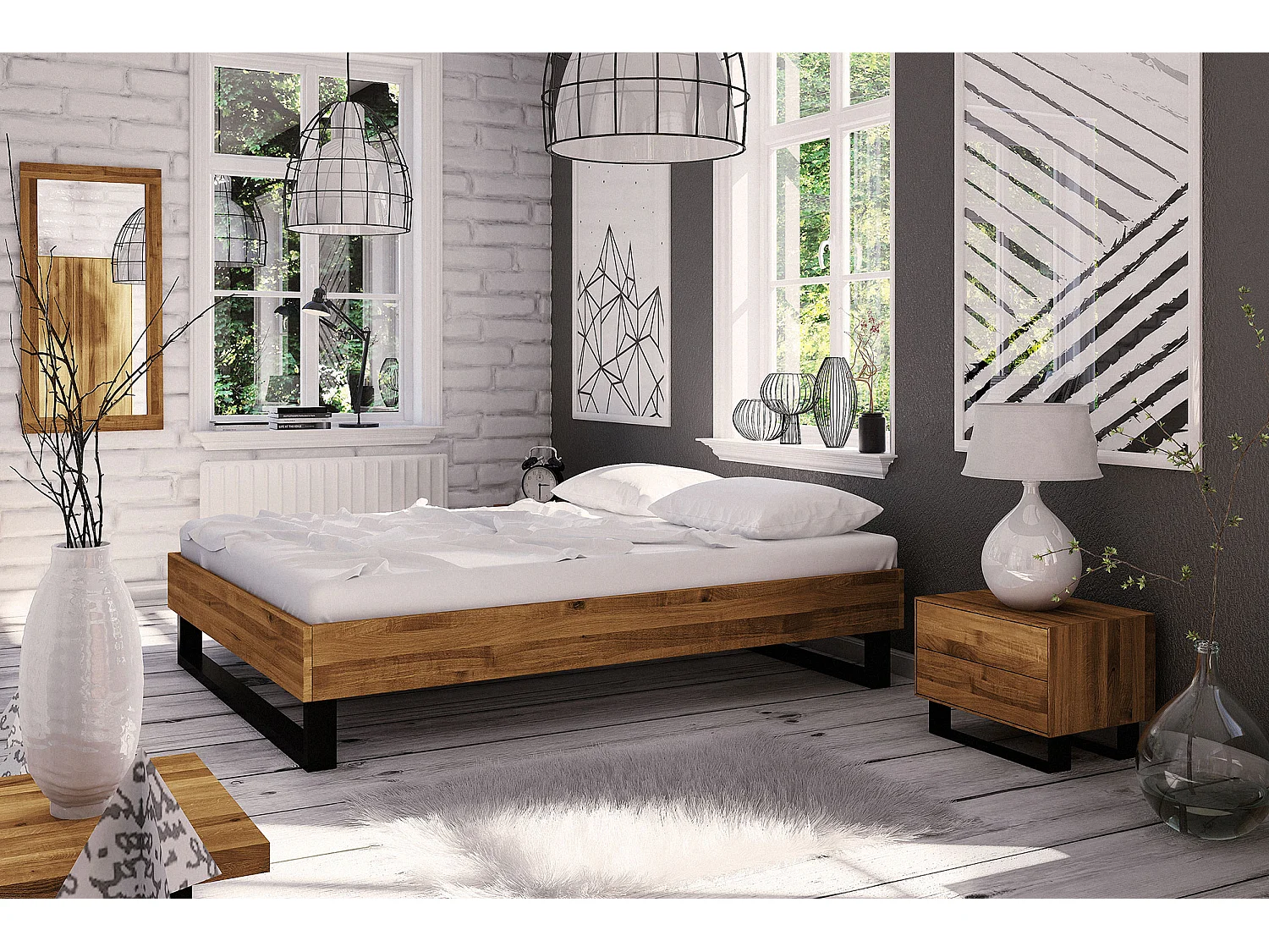 STEEL - Bett ohne kopfteil 140x200 aus Wildeiche, naturgeölt