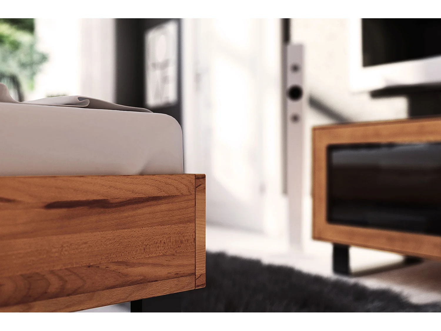 STEEL - Bett 160x200 mit Holzkopfteil aus Kernbuche, naturgeölt