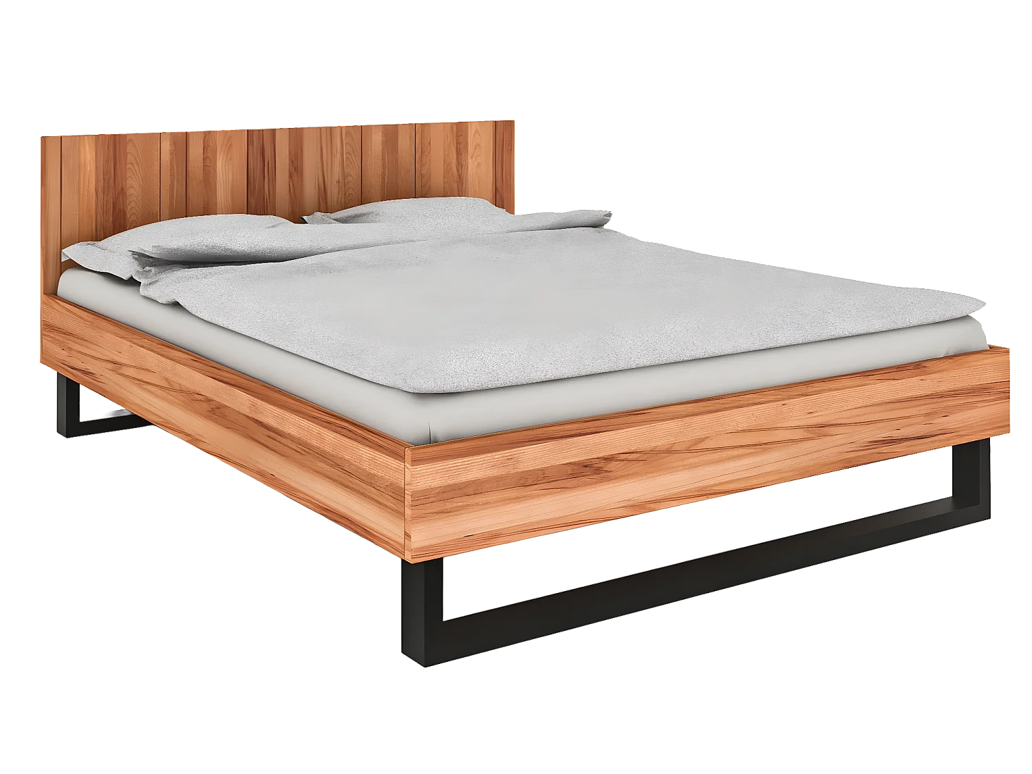 STEEL - Lit 200x200 avec tête de lit en bois de coeur de hêtre, huilé naturel