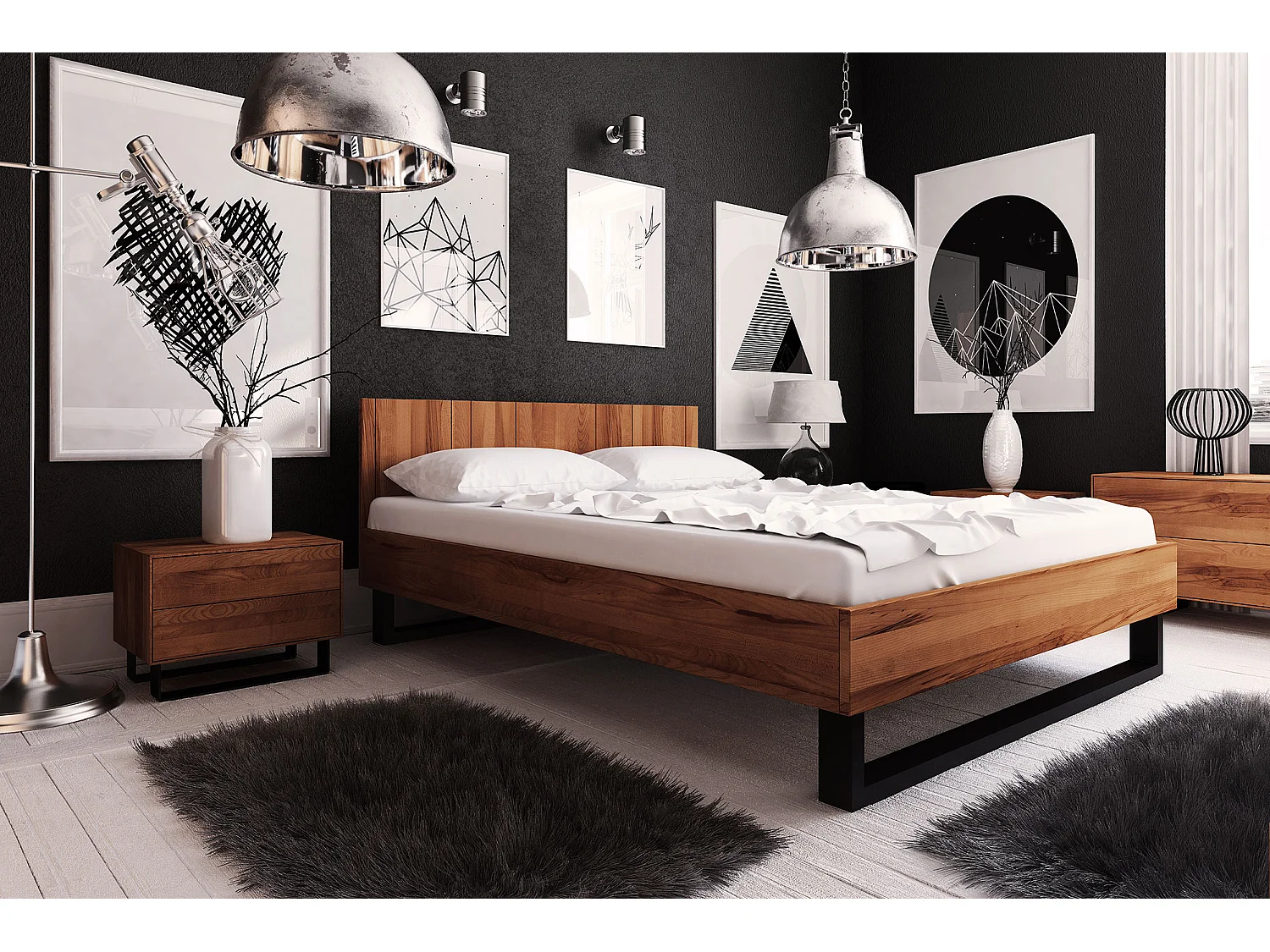 STEEL - Bett 180x210 mit Holzkopfteil aus Kernbuche, naturgeölt