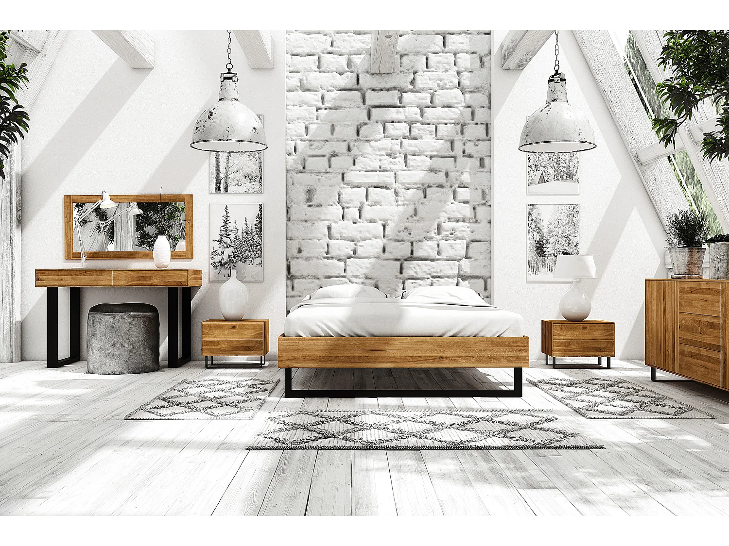 STEEL - Bett ohne kopfteil 180x200 aus Wildeiche, naturgeölt