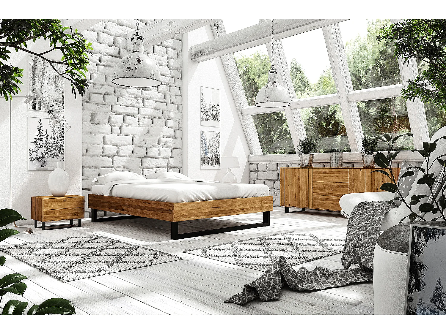 STEEL - Bett ohne kopfteil 180x200 aus Wildeiche, naturgeölt