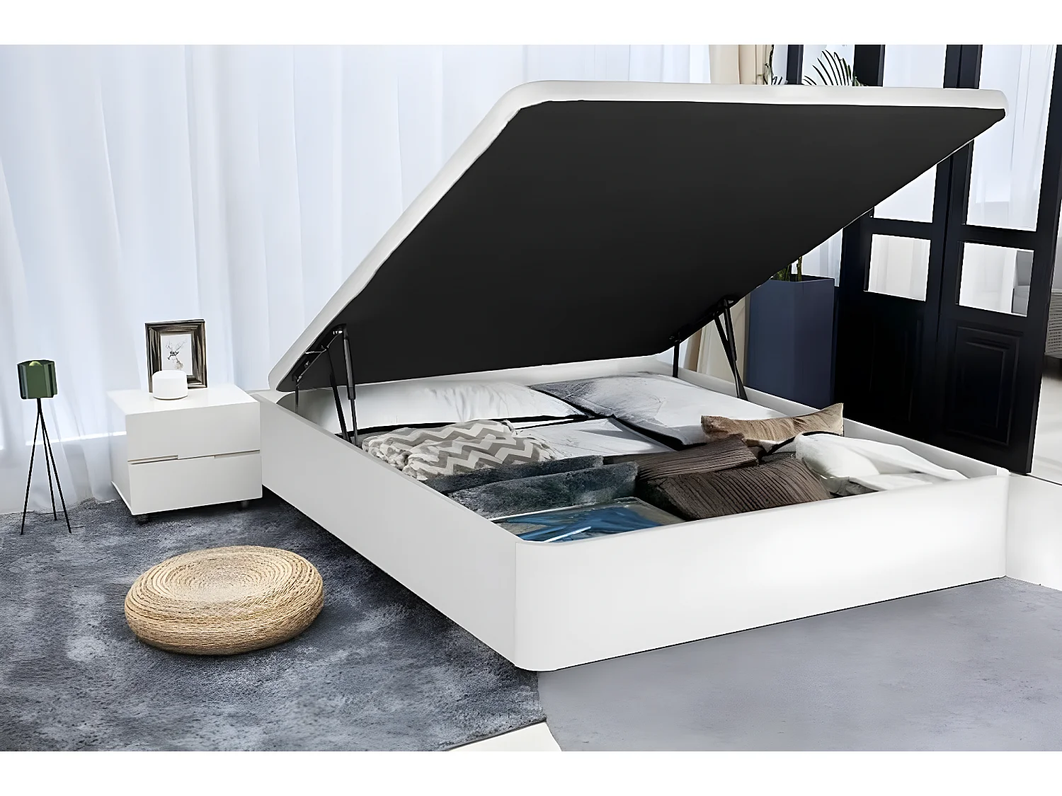 Canapé abatible de MADERA Gran Capacidad Blanco 150x200cm