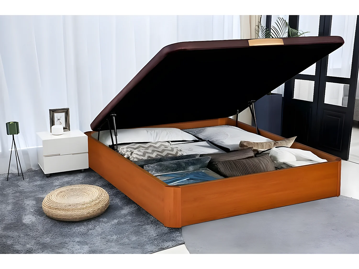 Canapé abatible de MADERA Gran Capacidad Cerezo 180x190cm