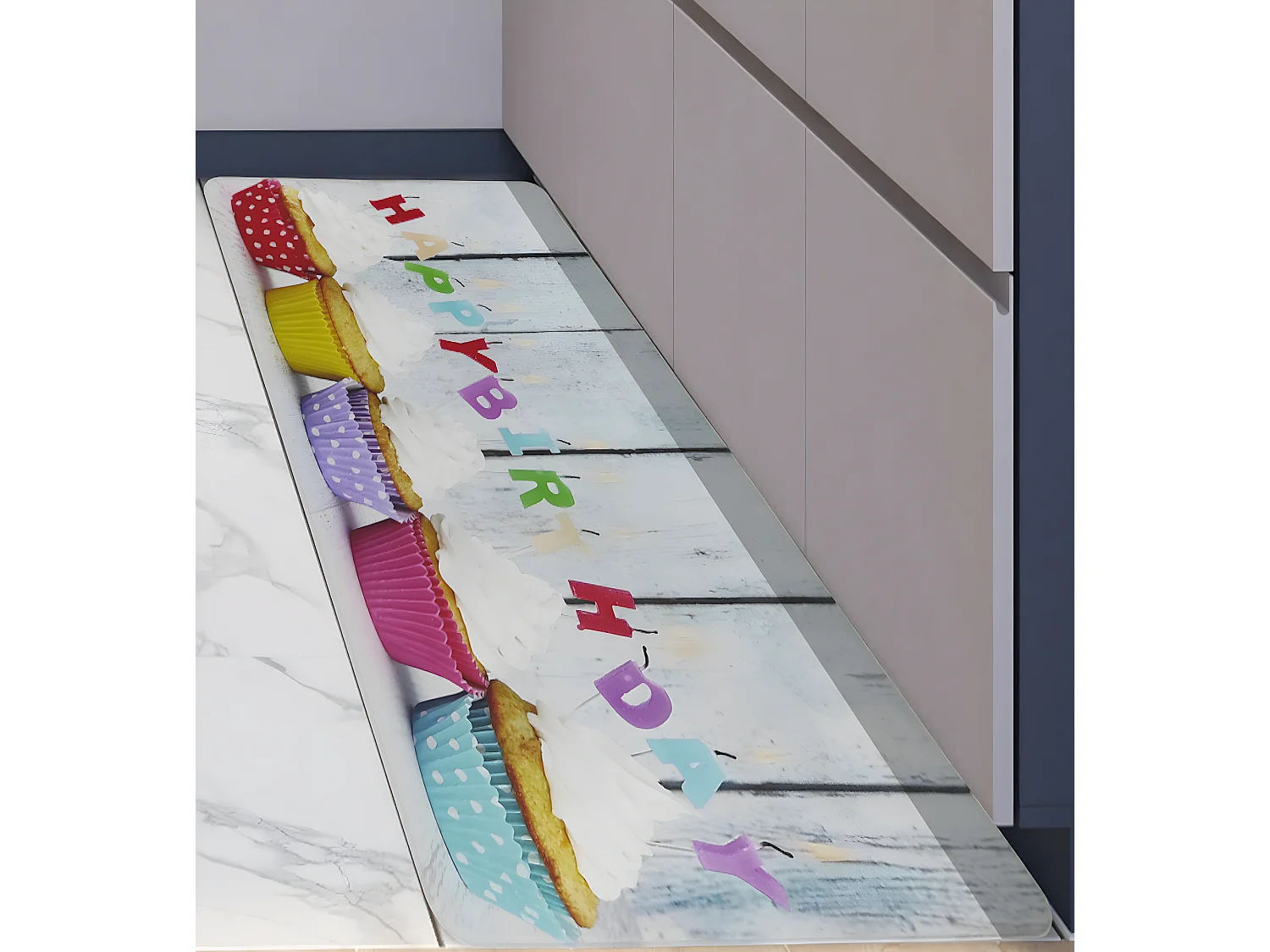 Tapis Cuisine| 45X120CM| Composition En Vinyle/Viscoélastique| Tapis Vinyle| Happy