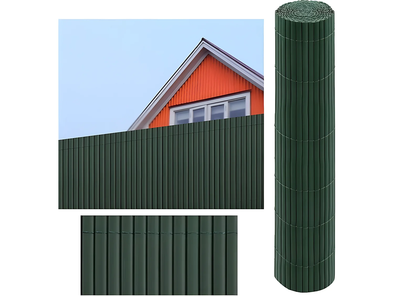 Canniccio PVC Doppia Vista| 1X3 M| Colore Verde| Stecche 11 MM| Composizione 100% PVC| Flange Fissaggio Incluse