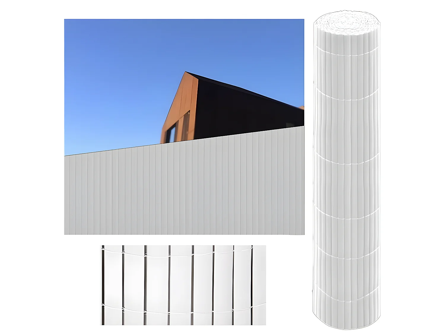 Canisse Brise Vue PVC| 1,5X3 M| Blanc| Lattes 11 MM| Composition 100% PVC| Liens Fixation Inclus