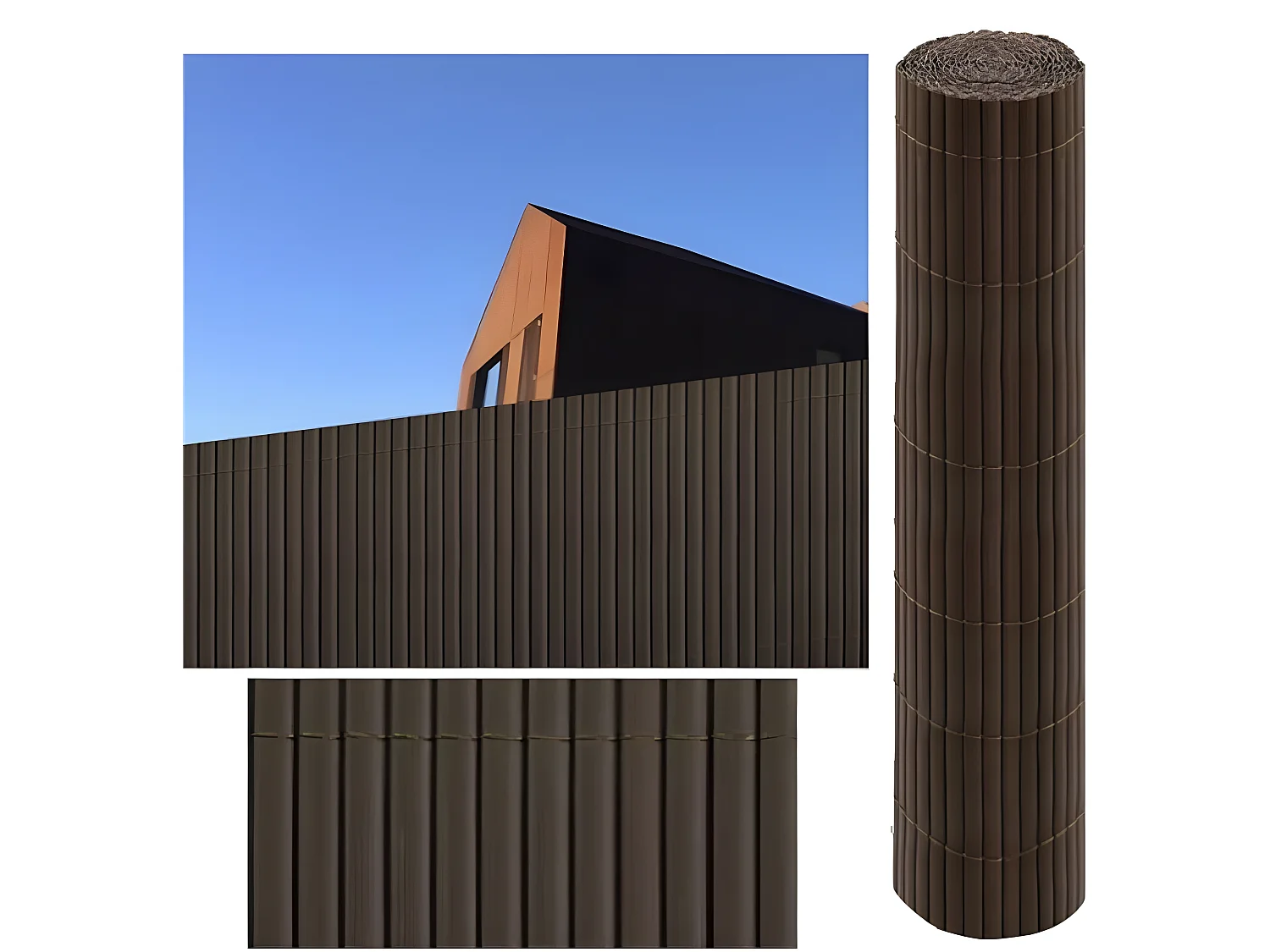 Canisse Brise Vue PVC| 1X3 M| Marron| Lattes 11MM| Composition 100% PVC| Liens Fixation Inclus