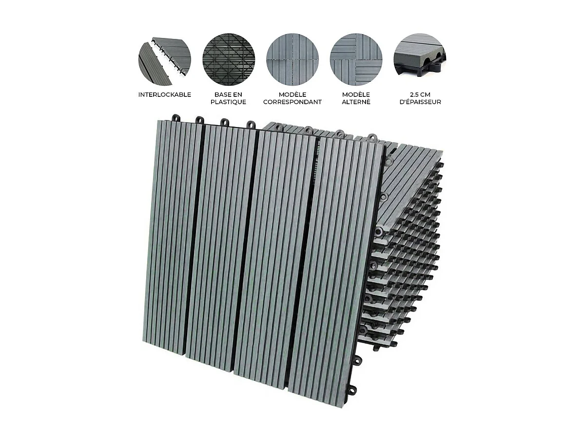 33 Dalles en Bois Composite Gris 30 x 30