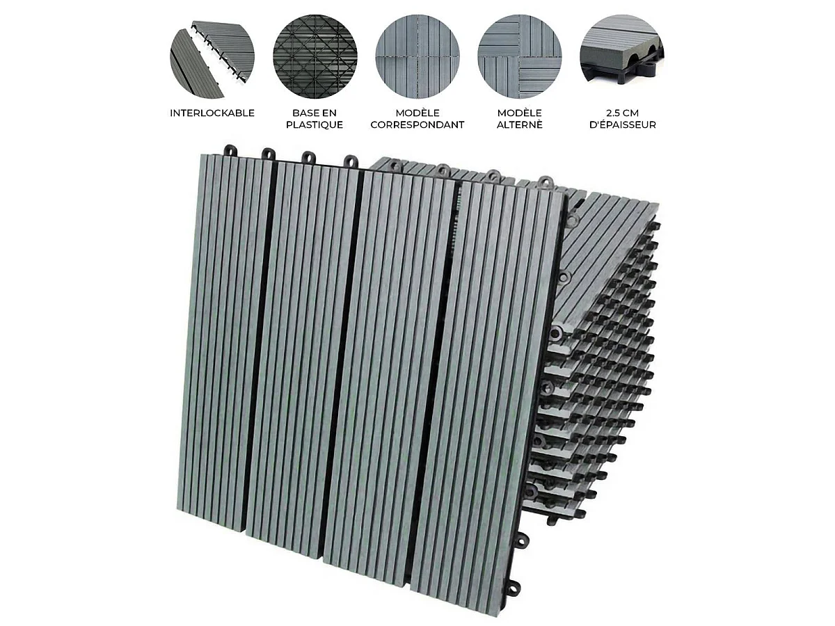 33 Dalles en Bois Composite Gris 30 x 30