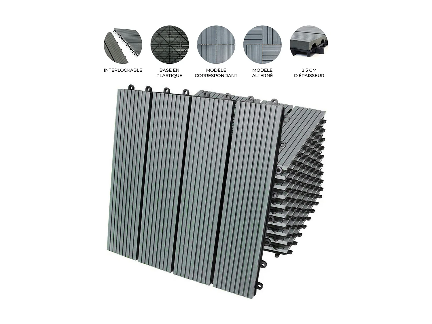 33 Dalles en Bois Composite Gris 30 x 30