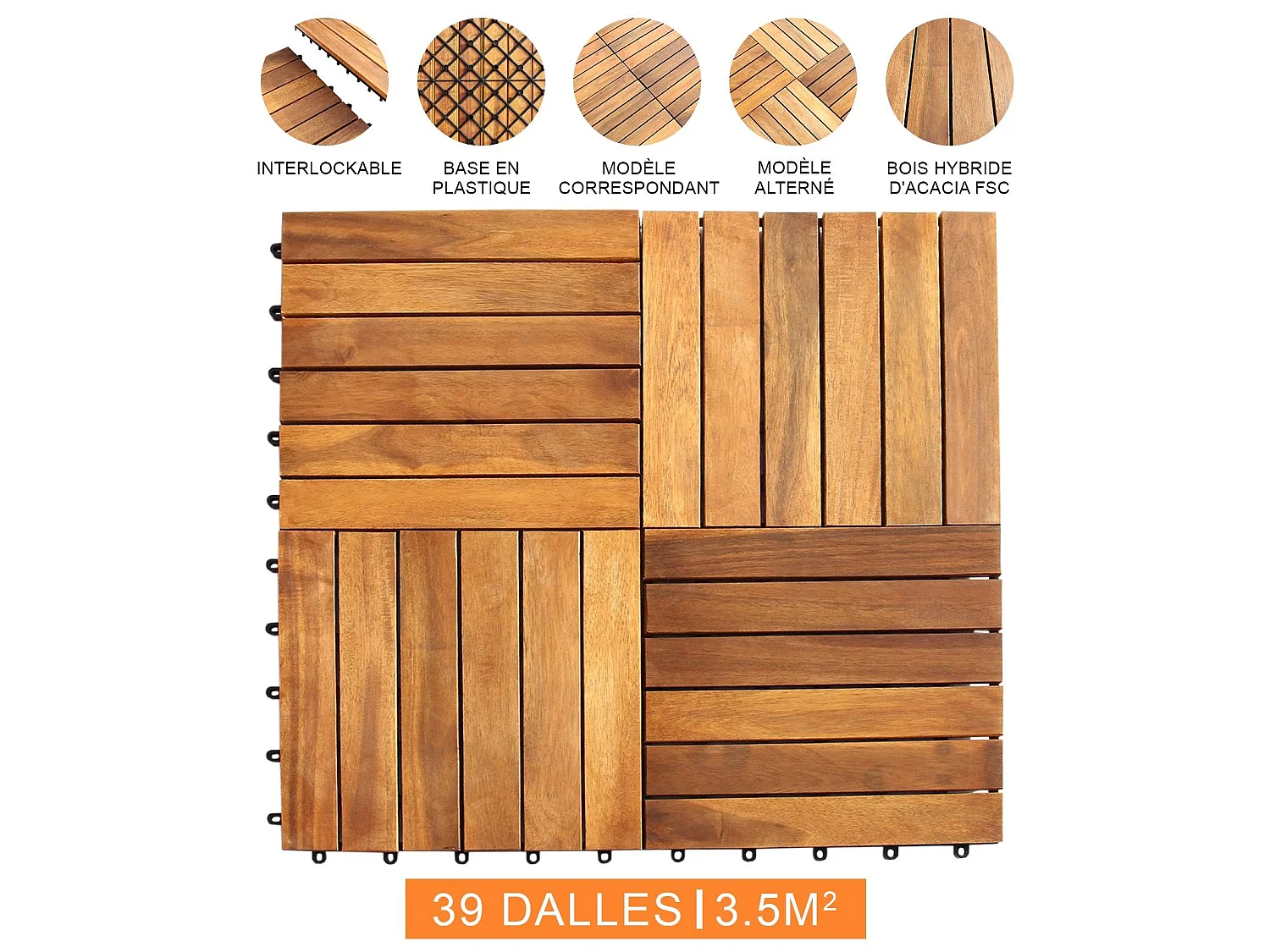 Mattonelle da Giardino ad Incastro Autobloccanti Piastrelle da Esterno Trattate a Olio Copre 3.5 Metri Quadri a Pacco 30cm x 30cm per Mattonella