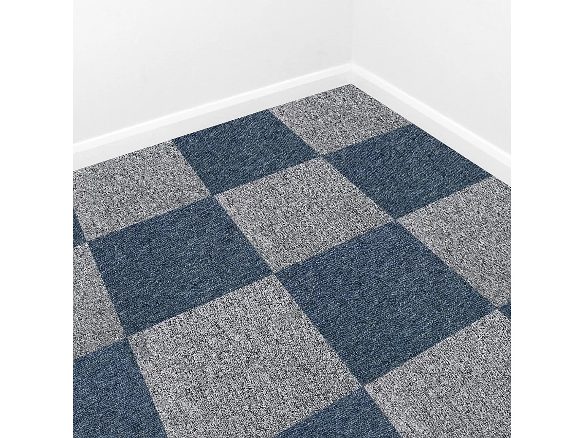 40 Dalles de 50cm x 50cm (10m²) Dalle de Moquette Couleur Bleu Tempête & Gris Platine