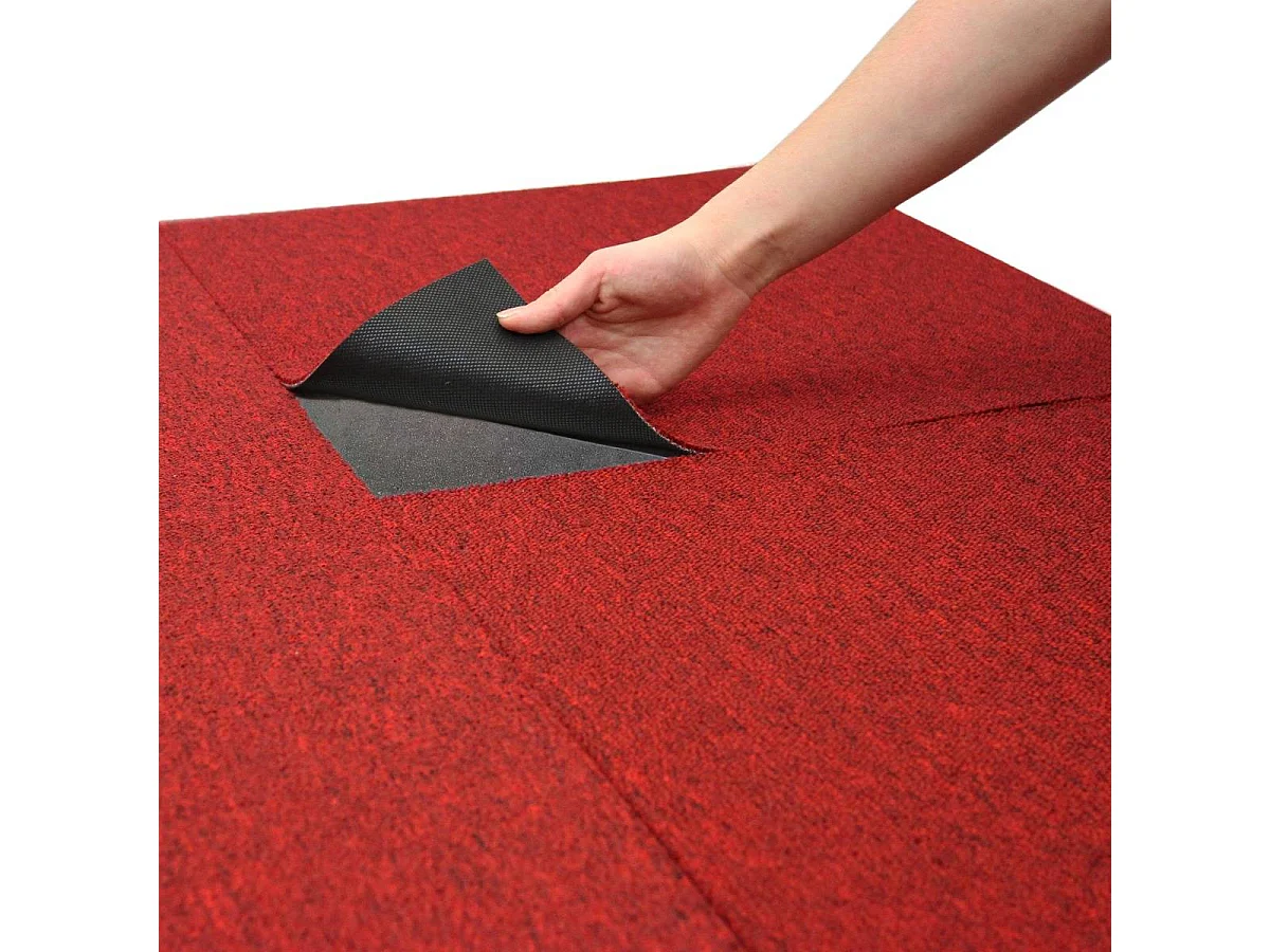 MonsterShop 40 Stück Teppichfliesen Bodenfliesen Teppich 50 x 50 cm für 10 m² in Fieberrot & Kohle-Schwarz