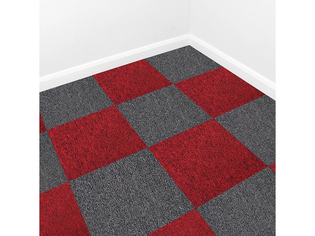 40 Dalles de 50cm x 50cm (10m²), Dalle de Moquette Couleur Charbon Noir & Rouge Écarlate